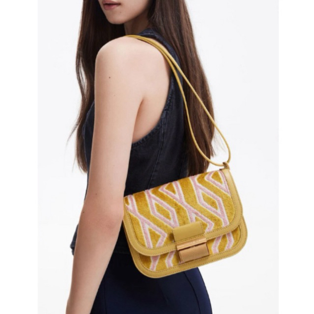 PRELOVED CK CHARLES & KEITH ORIGINAL STORE Jacquard Printed Bag - Mustard