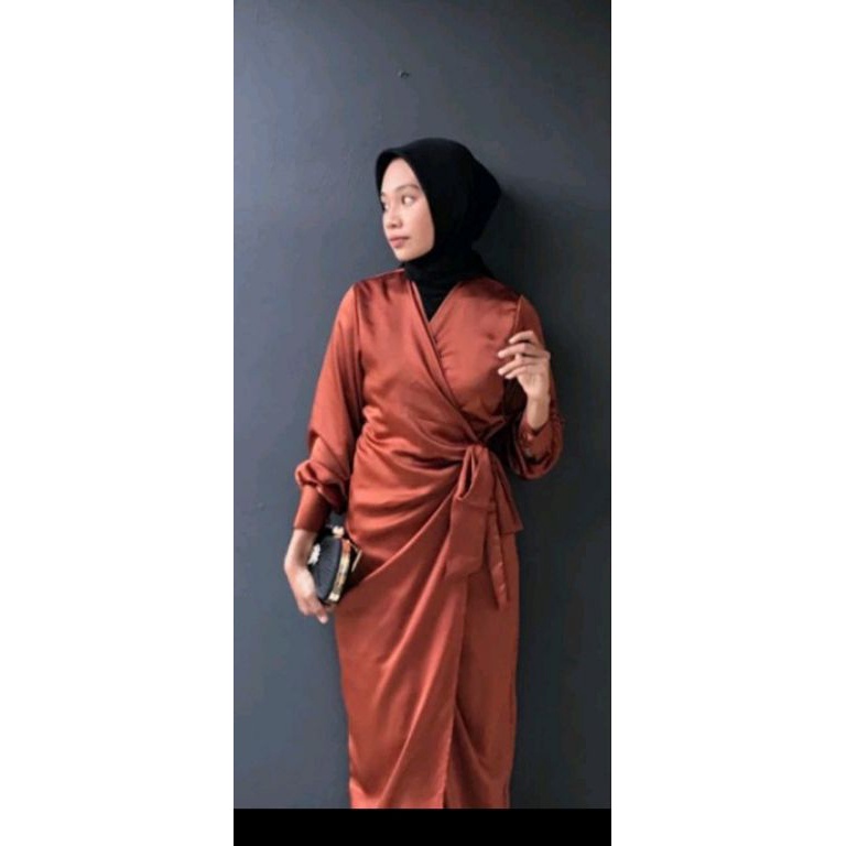 KODE R77N kimono dress satin kondangan bridesmaid ready size jumbo