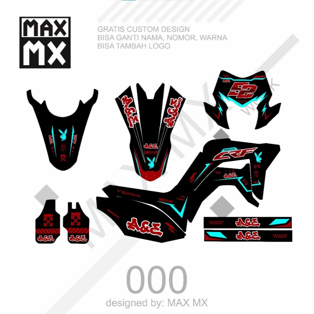 decal crf full body keren variasi striping full body warna hitam abu list biru simple
