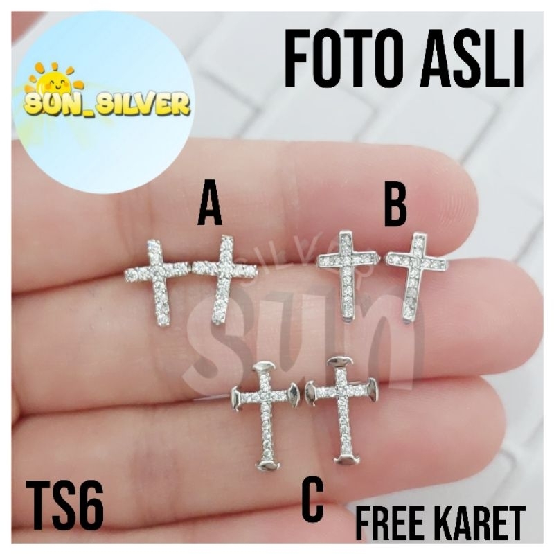 GIWANG / ANTING TUSUK SALIB PERAK 925 LAPIS MAS PUTIH TS6