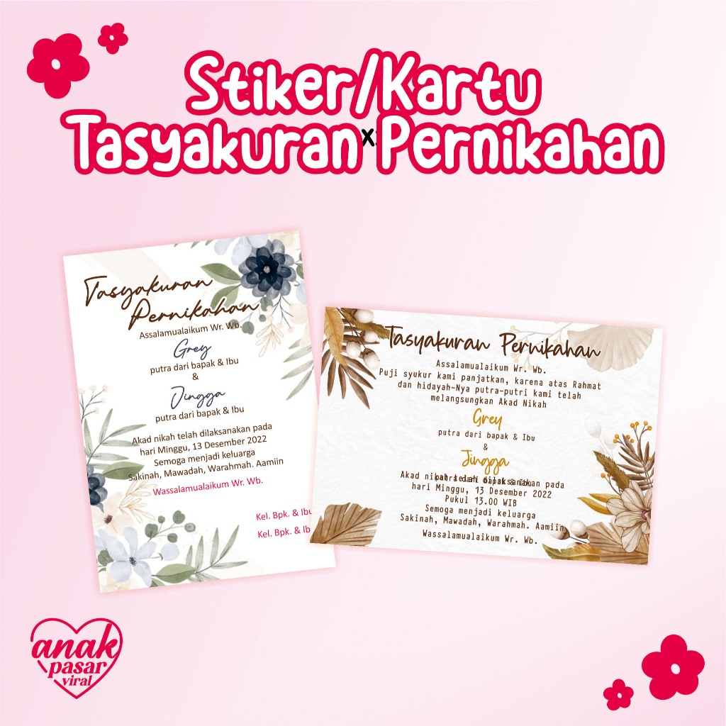 KARTU UCAPAN PERNIKAHAN ❤ SYUKURAN MENJELANG PERNIKAHAN ❤ STIKER WEDDING ❤ PENGAJIAN MENJELANG PERNI