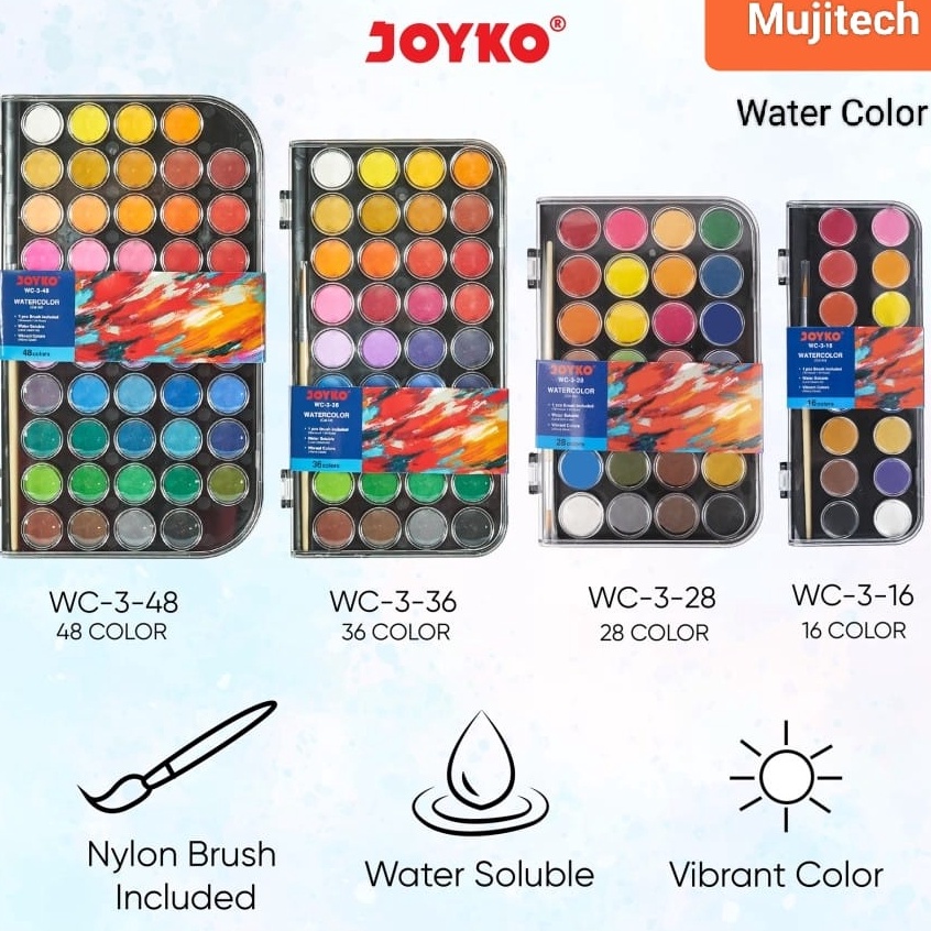 

KODE N72G JOYKO WATERCOLOR SET WC3 CAT AIR PADAT WARNA LUKIS MEWARNAI KUAS