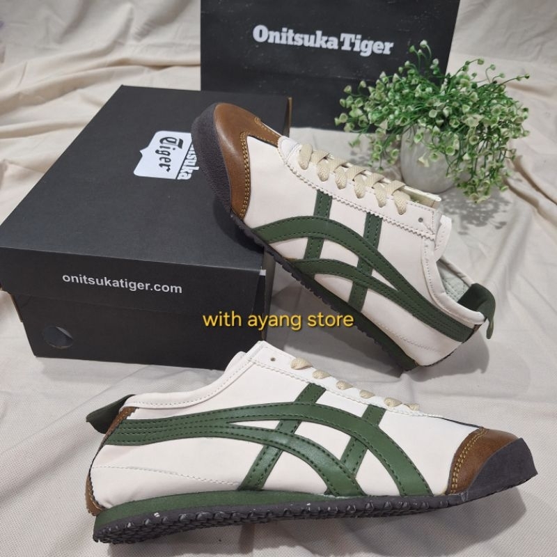 Sepatu Onitsuka Tali Beige Green Army