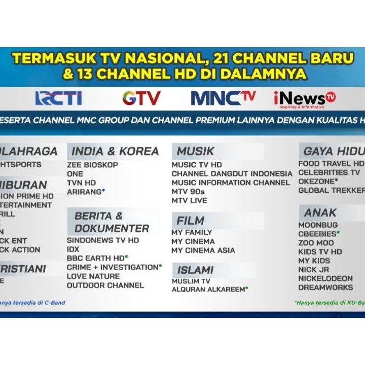 Paket TV Nasional untuk KVision Nex Parabola Nusantara HD MNC GTV INEWS RCTI TRANS 7 3 hari