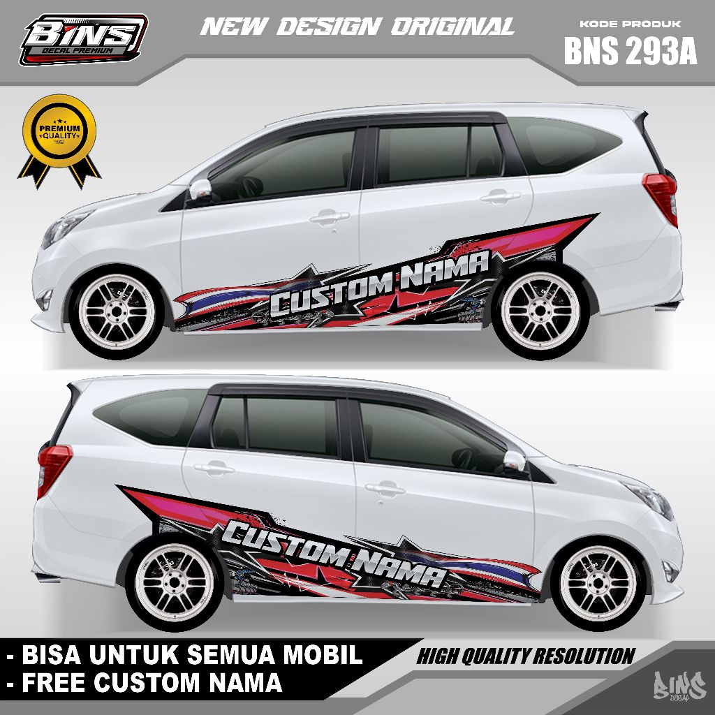 BNS293-STIKER DECAL MOBIL SIGRA INOVA PAJERO CIVIC AVANZA CALYA GRATIS CUSTOM NAMA