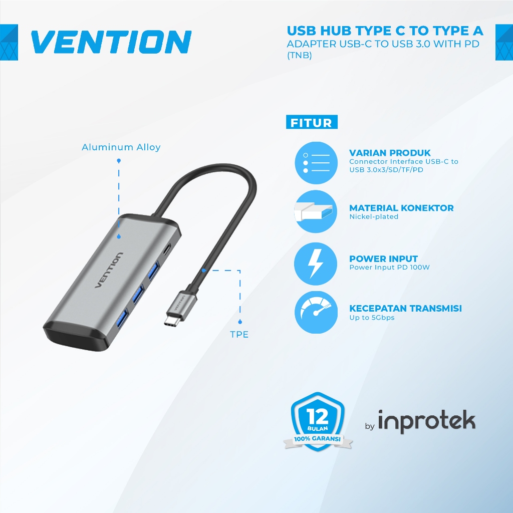 Vention USB Hub Type-C to Type A Adapter USB-C to USB 3.0 with PD