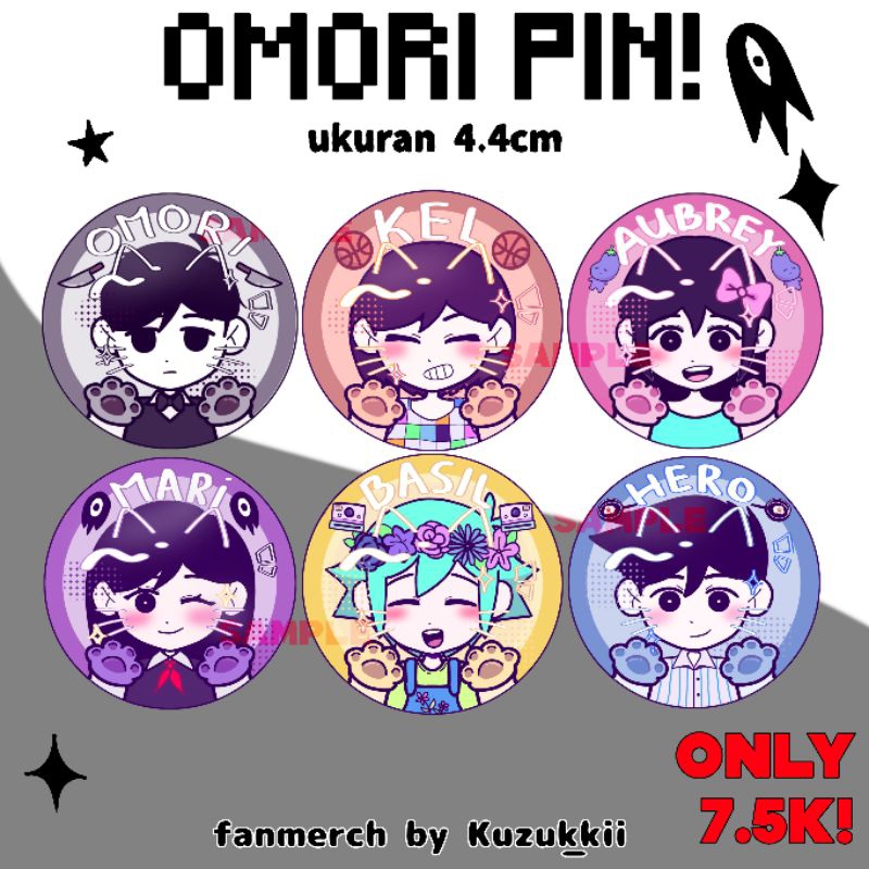 OMORI Button Pin / Pin Bros || Fanmerch (Omori / Mari / Basil / Hero / Kel / Aubrey)