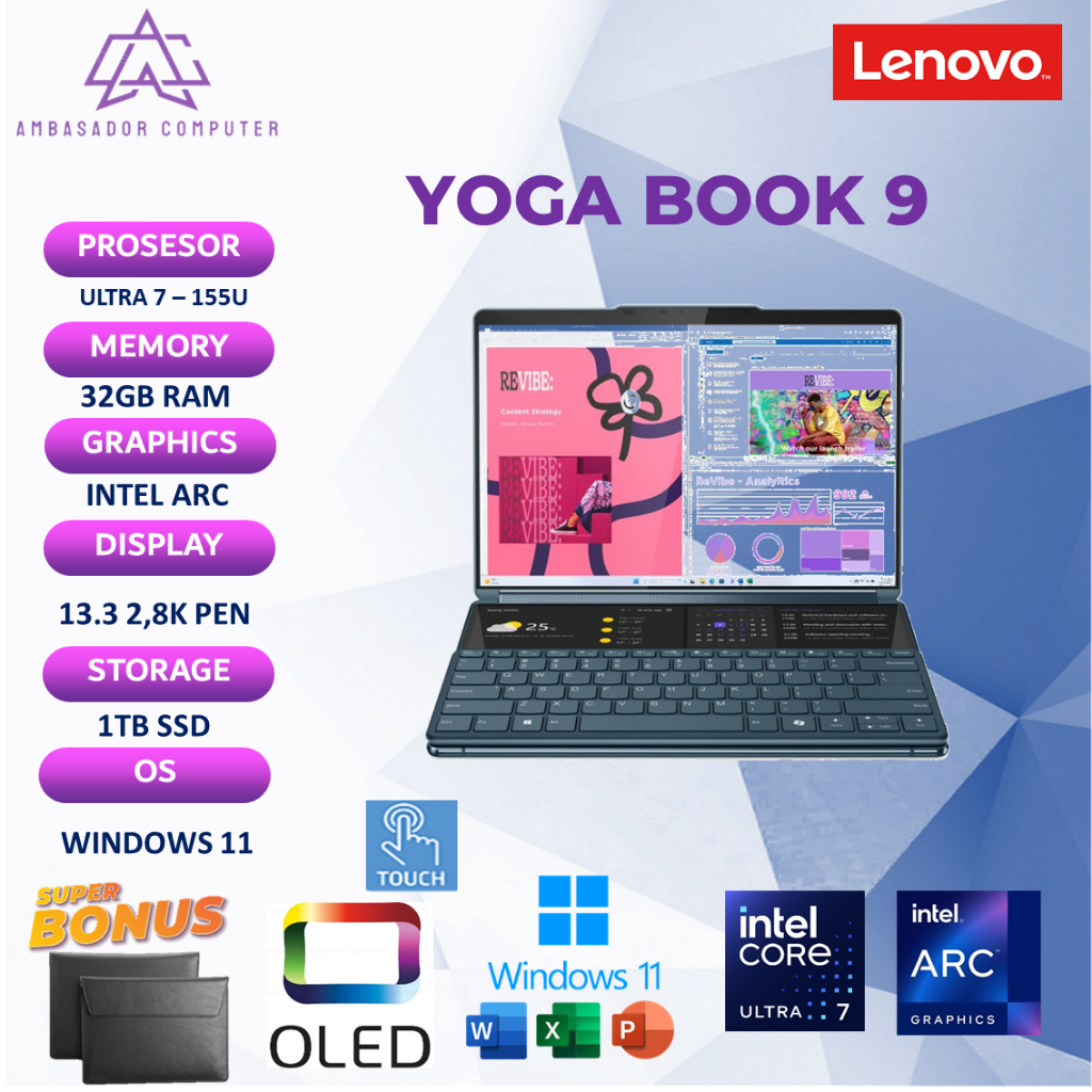 Lenovo Yoga Book 9 Oled Touch Ultra 7 155U 32Gb 1Tb Windows11+OHS 2,8K
