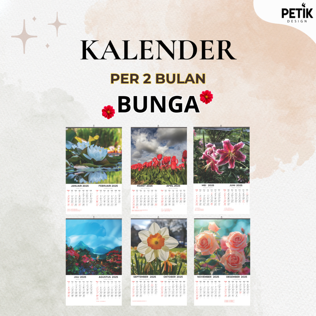 

Kalender Dinding Bunga 2025 6 Lembar Klem
