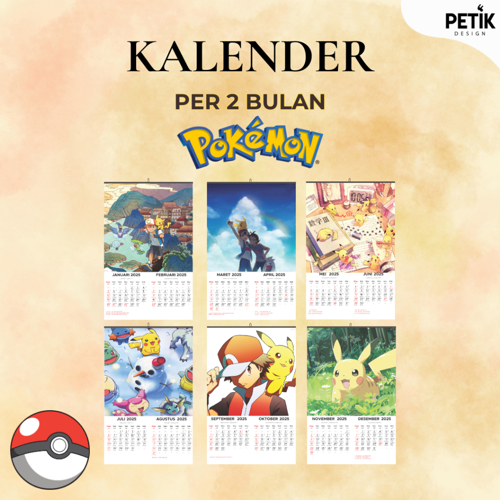 

Kalender Dinding Pokemon Pikachu 2025 6 Lembar Klem