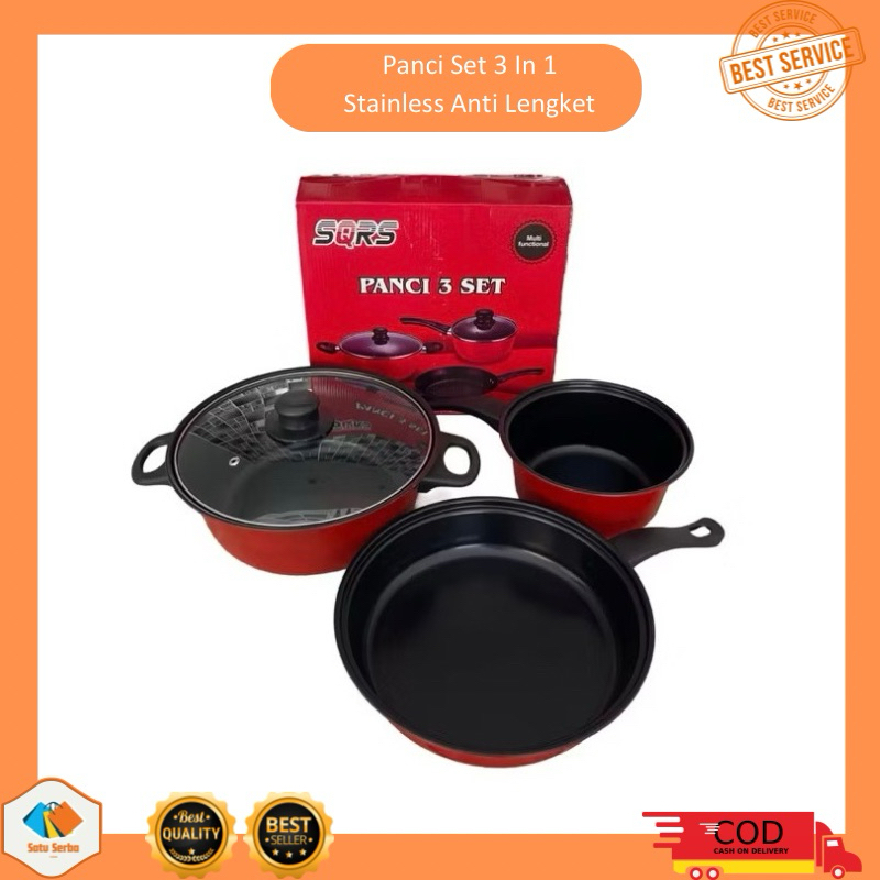 PREMIUM PANCI WAJAN SET 3in1 ANTI LENGKET PANCI ISI TUTUP KACA PANCI TEFLON SET