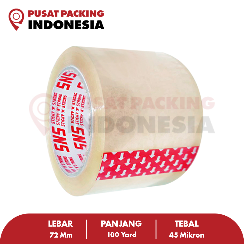 

Lakban Bening / Coklat 72 mm (3 Inch) x 100 Yard SNS (Sticky N Strong) PUSAT PACKING INDONESIA