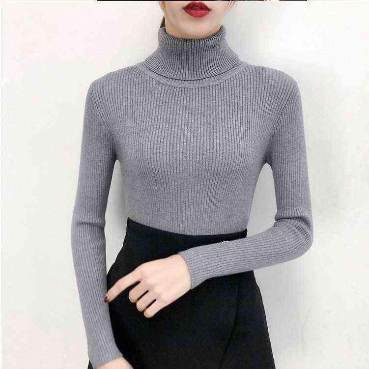 KAOS TURTLENECK LENGAN PANJANG WANITA / KAOS CEWEK BAHAN RAJUT/RIB / KAOS RAJUT PREMIUM LEHER TINNGI