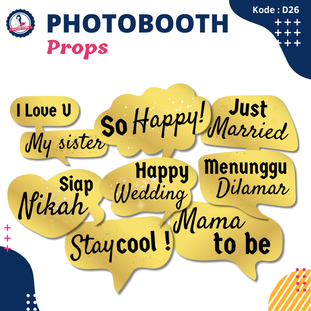 (isi 8) Photobooth props / Perlengkapan foto / Properti photobooth / Props wedding photo booth gold 