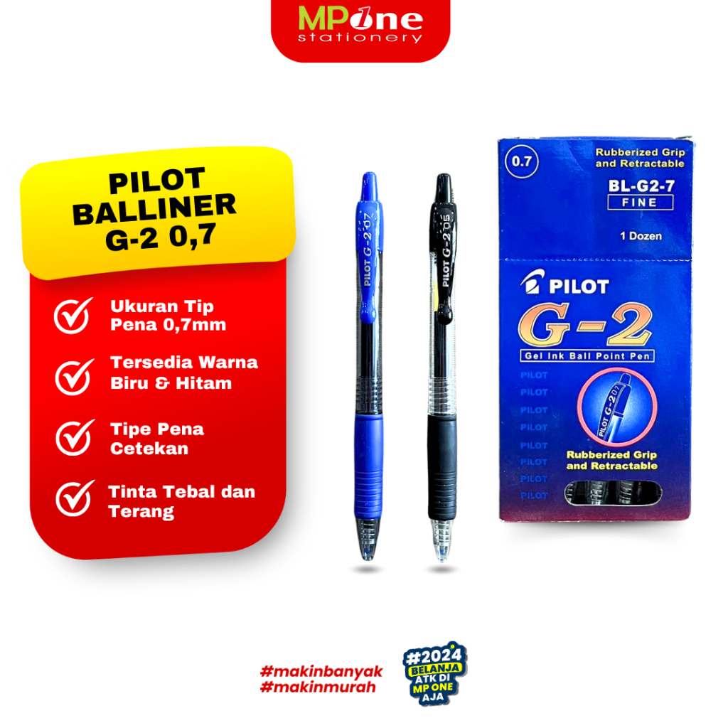 

(1 PCS) Pilot Pena Balliner G-2 Tinta Hitam/Biru 0,7mm / Pulpen Balliner Cetekan Pilot G-2