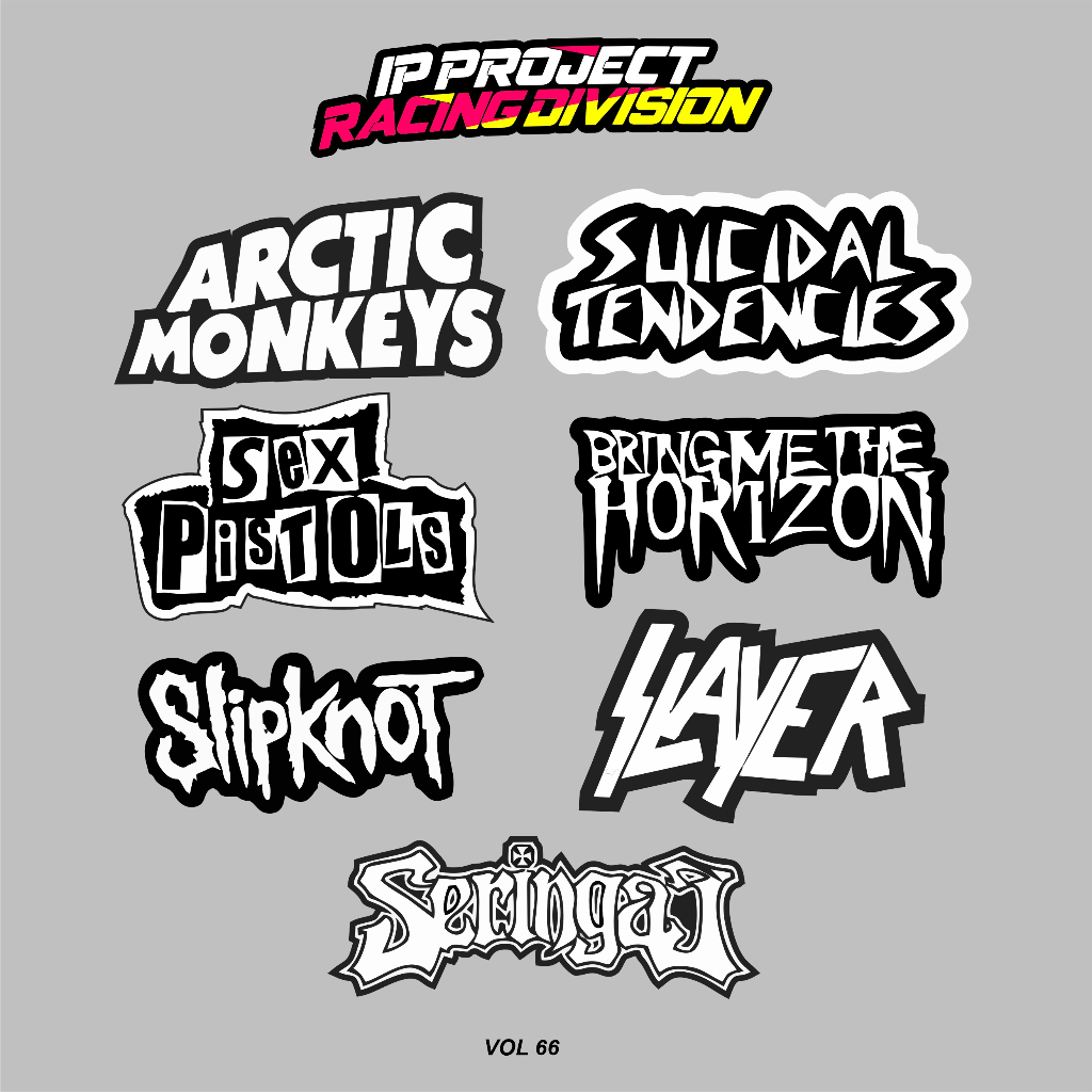 

STIKER BAND MUSIC ROCK METAL ISI 15 PCS HITAM PUTIH, sticker anti air, aesthetic, helm, laptop, case hp vol 66
