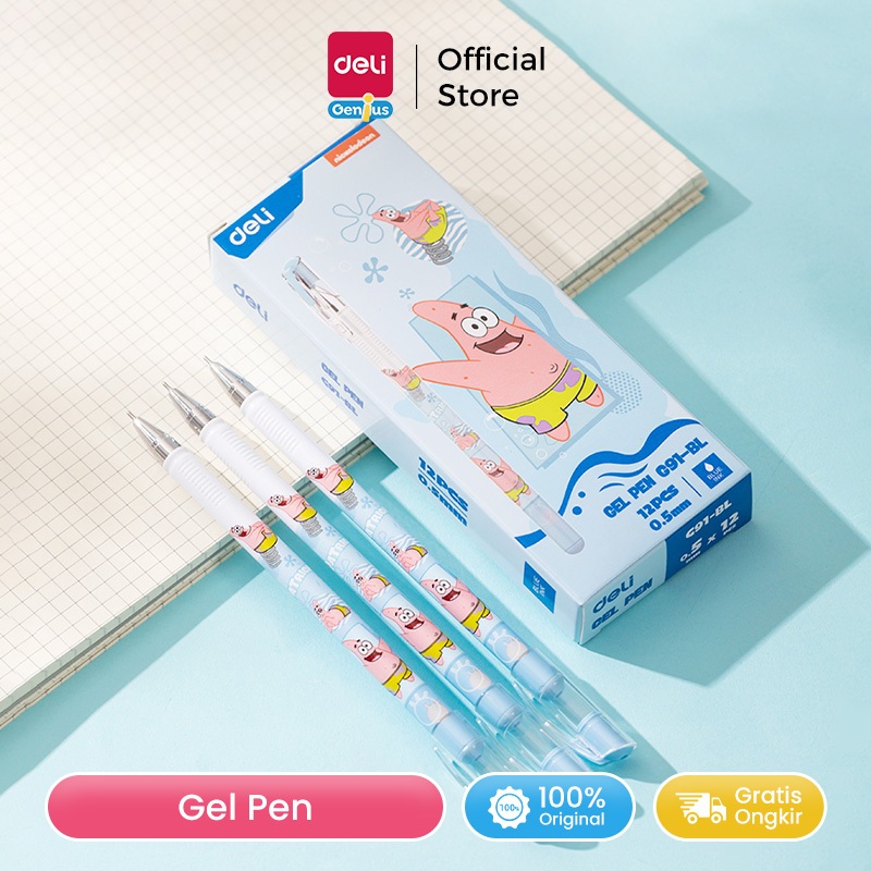 

Deli Pulpen Gel / Gel Pen 0.5 mm Isi 1 pcs Tinta Ungu/Biru Nyaman Digenggam Spongebob Special Edition EG91X