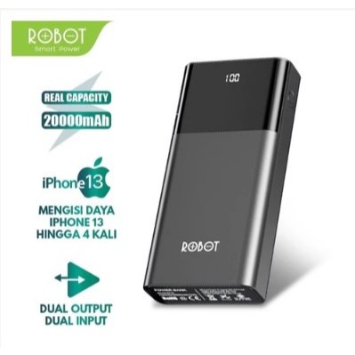 Power Bank ROBOT 20000mah RT22 Dual Port PowerBank Input & Output Original Led