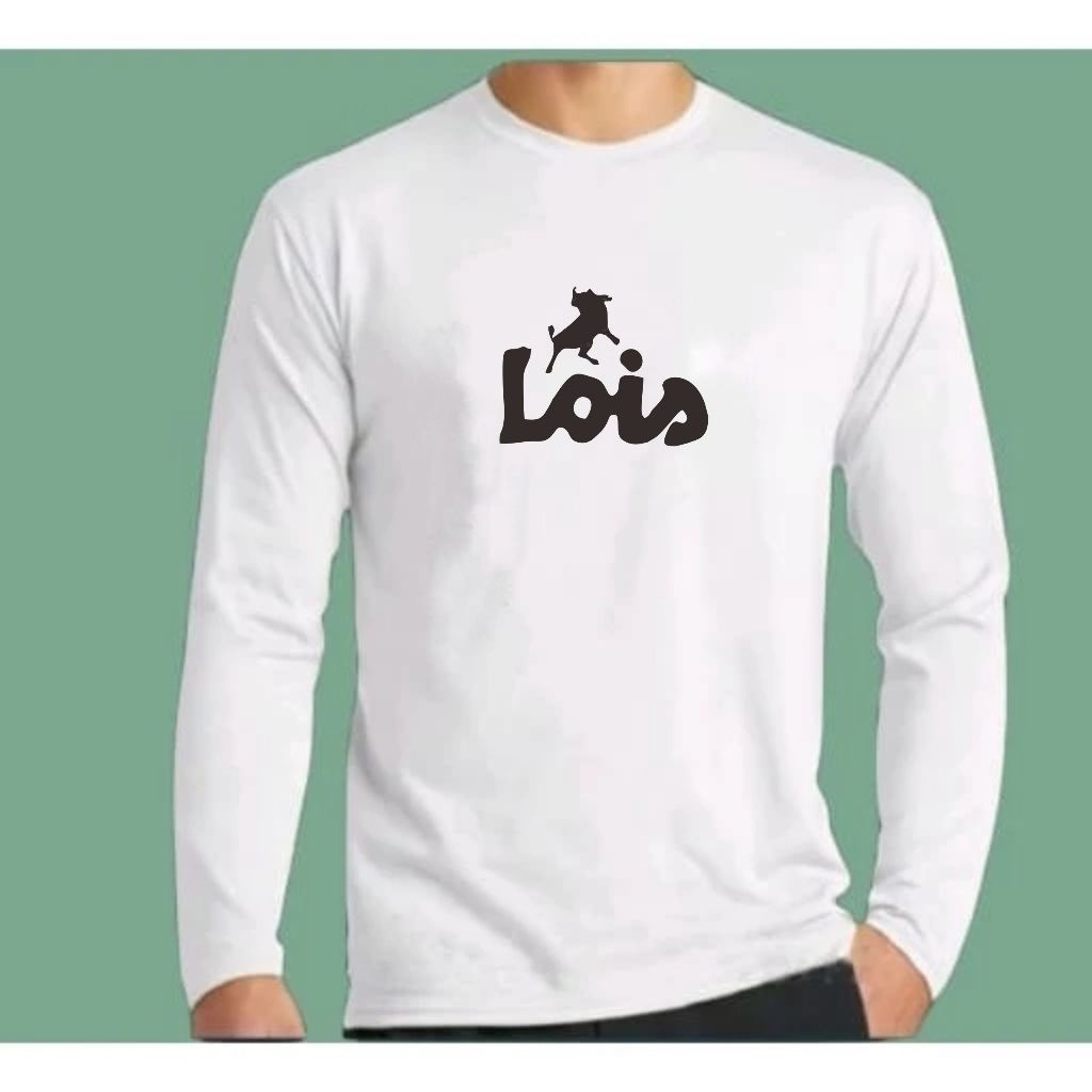 Baju Kaos Pria Lengan Panjang / Baju Kaos Lois Text Hitam / Kaos T-Shirt Distro Premium Quality
