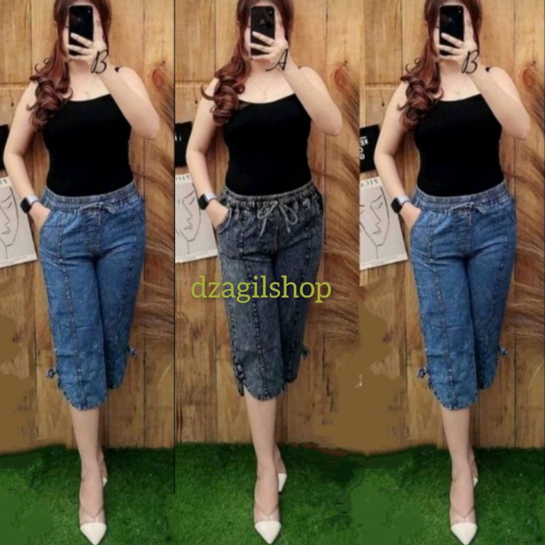 KODE K28L Celana jeans wanita 78 denim jumbo pendek jins cewek kekinian