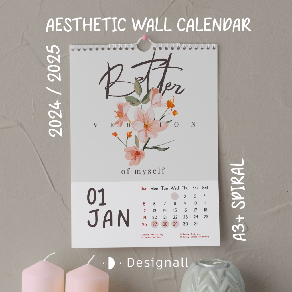 

Designall Kalender Dinding Aesthetic 2024 / 2025 A3+ Spiral GL