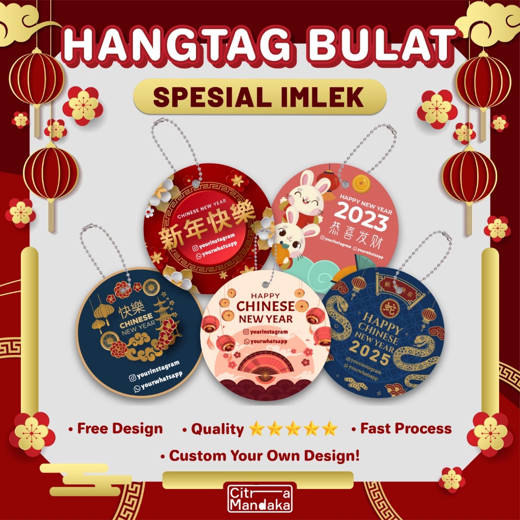 

Hang Tag Custom Imlek 2025 Bulat Souvenir 1 Sisi Free Design Label Hampers