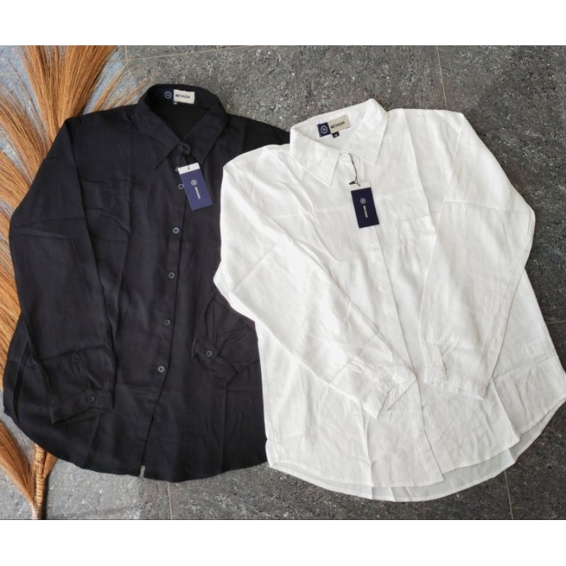 Kemeja Nevada Polos Hitam Putih