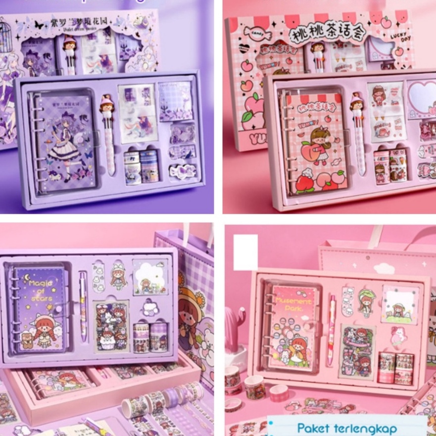 

Gila Jurnal SetGift Box Hampers anakHadiah Notebook Journal Diary 6 in 1 Boba Alat Buku Tulis Lengkap Scrapbook Cute Girl Cinnamoroll My Melody Kuromi Panda Peach Kelinci Duffy Cat Sweetheart Cake Shop Import COD