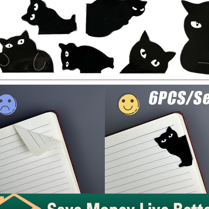 

Extra 6Pcs Penanda Buku Magnet Lucu Motif Black Cat Karakter Lucu Book and The Markies Magnetic Bookmark