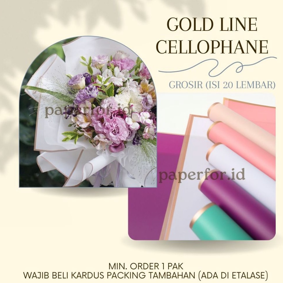 

Promo Hari Ini GROSIR Kertas Buket Bunga Cellophane GOLD LINE isi 2 lembar