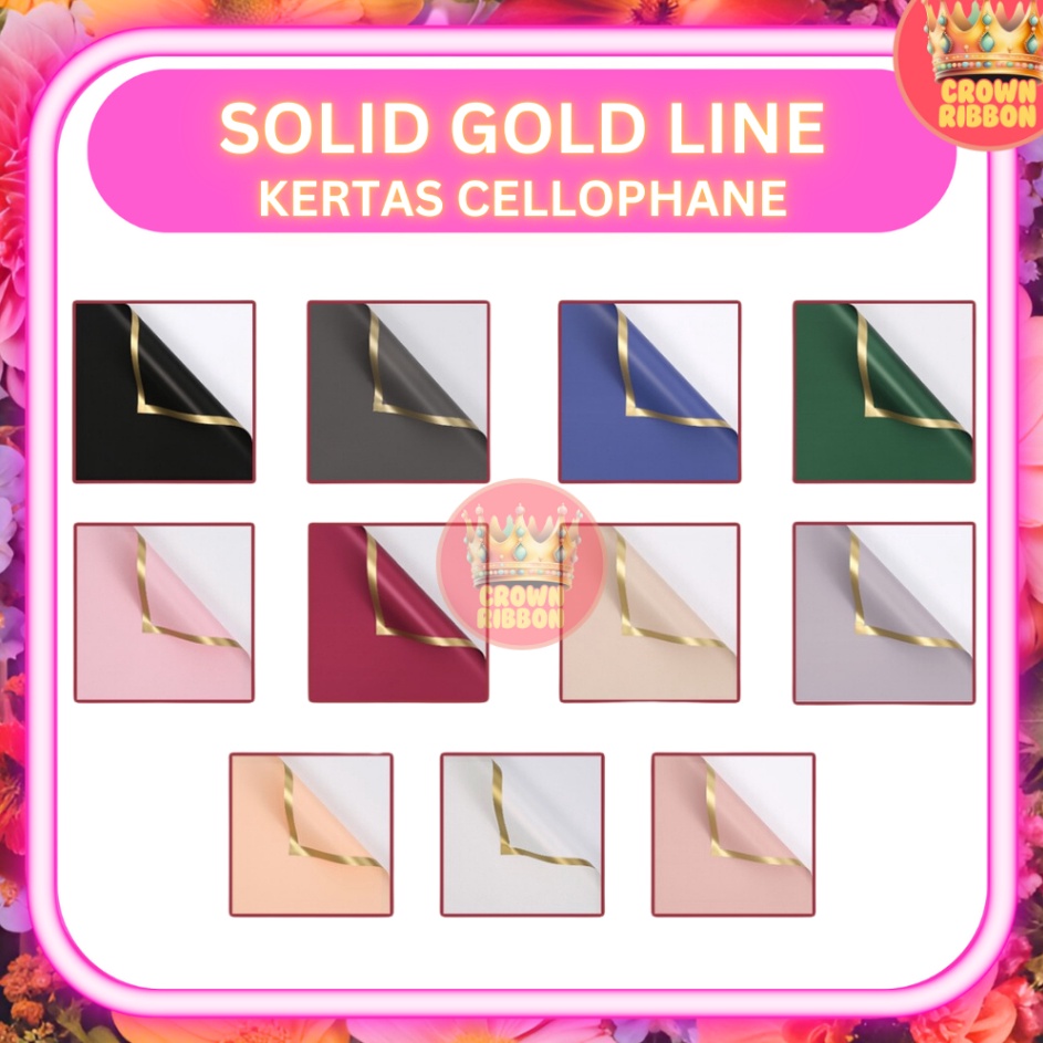 

New Product 5 LEMBAR Kertas Cellophane Buket Bunga SOLID GOLD Line Flower Wrapping Paper
