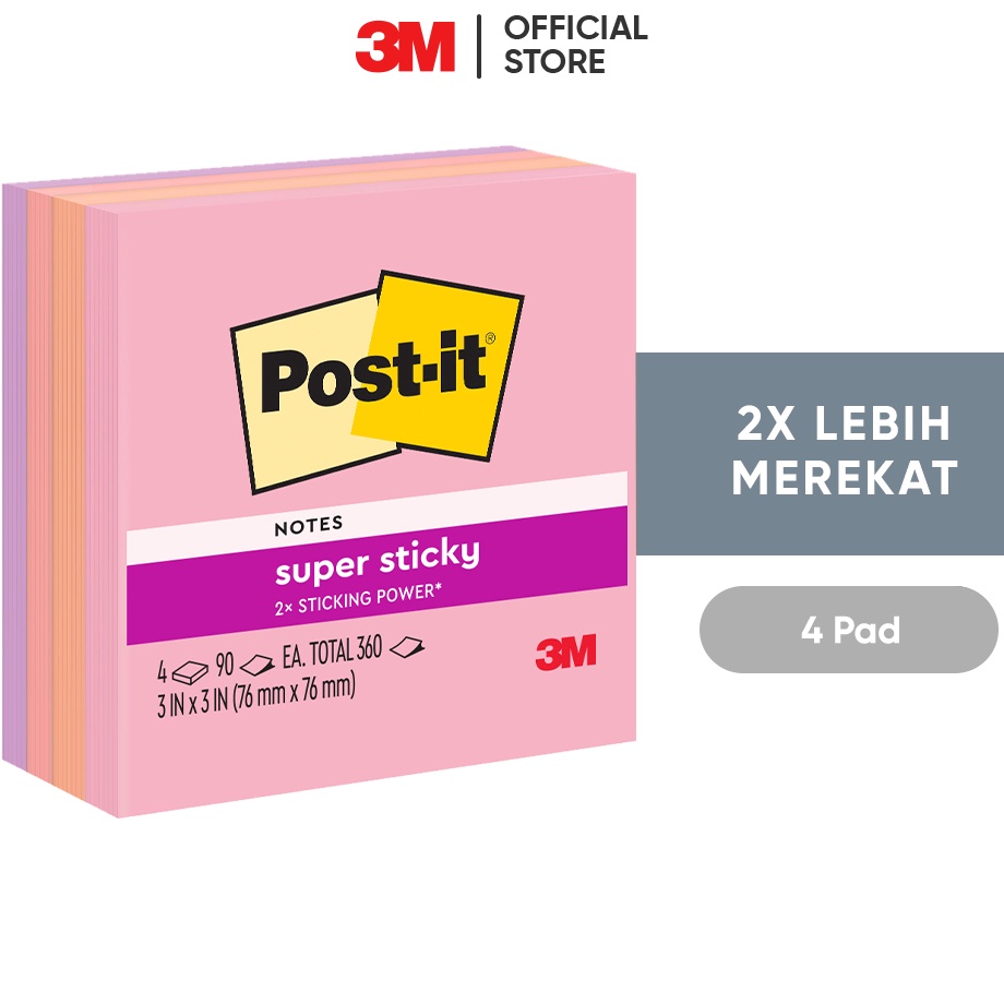 

HJ6 3M Postit Sticky Notes Flamingo 654SS FLA 2x merekat 4 pad 76x76 mm Untuk berbagai permukan kes