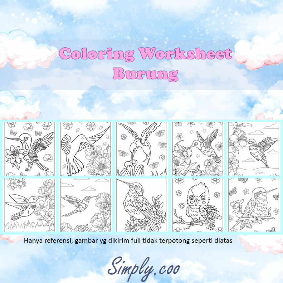 

WORKSHEET LEMBAR KERJA KERTAS MEWARNAI GAMBAR TEMA CUTE ANIMAL FARM PETERNAKAN JUNGLE SAFARI HUTAN BURUNG HUMMING BIRD