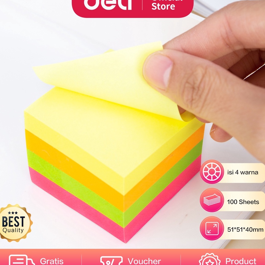 

HJ6 Deli Sticky Note Pad Notes 4x1Sheets 51514mm Lem Menempel Erat EA333