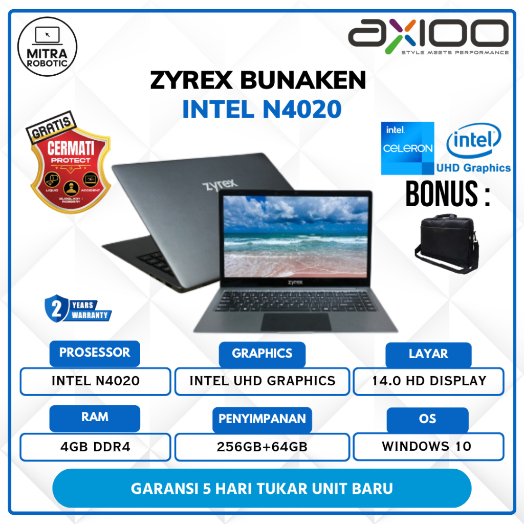 Laptop Zyrex Bunaken Intel N4020 4GB 256GB+64GB Windows 10 14.0 HD Display