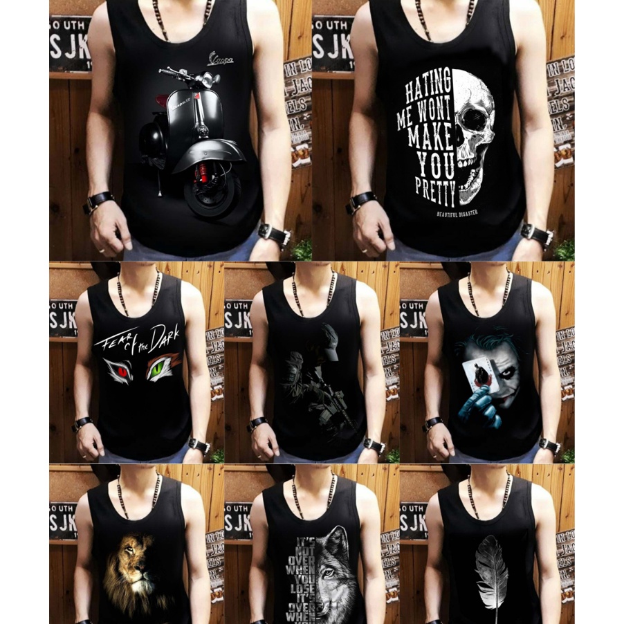 KELUARAN TERBARU kaos distro pakian pria baju dalam kaos gym kutang hitam singlet JUMBO sablon kaus 