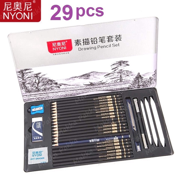 

Borong Berhadiah Drawing Pencil Gambar Set 29pcs Metal Tin Box Pensil Gambar Lukis Sketsa Lengkap Paket