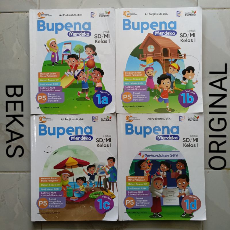( BEKAS ) ( ORIGINAL ) BUKU BUPENA VOLUME 1A 1B 1C 1D KELAS 1 I SD MI PENERBIT ERLANGGA KURIKULUM ME