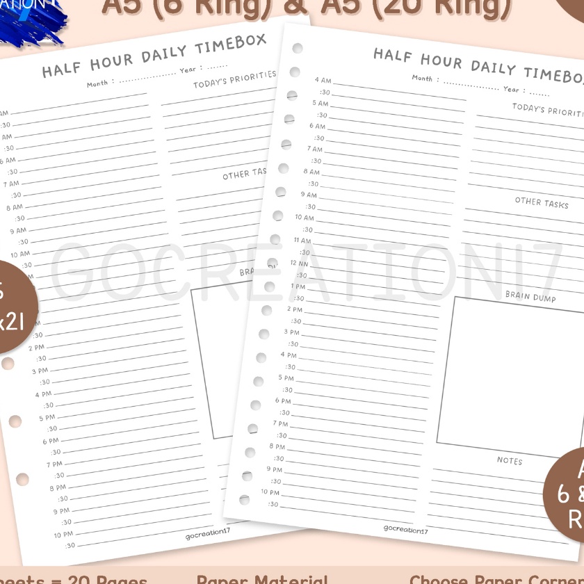 

Tawaran Buku Planner Kes Binder Half Hour Daily Timebox Simple Mmalis A5 ring 2 dan A5 ring 6