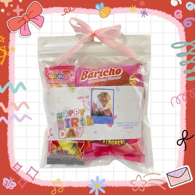 

[Min. 5pcs] Mini Gift Snack - 14 x 17 cm - Pink | Custom Gambar | Freebie Snack | Valentine