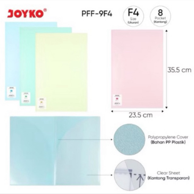 

Pocket File Folder ukuran Folio / Map File Saku Joyko PFF-9F4 Pastel Color isi 8 kantong / Pocket