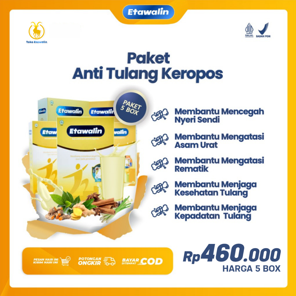 

Paket 5 Box Susu Etawalin - Solusi Efektif Atasi Masalah Sendi dengan Terapi Susu Susu Memperkuat Kepadatan Tulang Susu Meningkatkan Daya Tahan Tubuh Susu Asam Urat Susu Sendi Susu Nyeri Sendi Susu Pegal Lini Susu Asam Urat