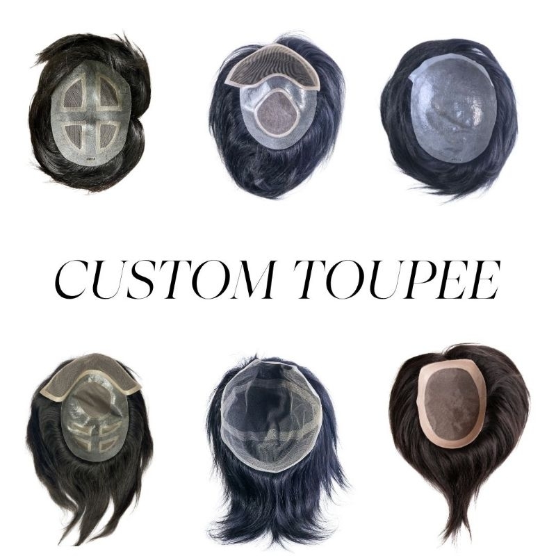 Custom Toupee Kustom Tutup Botak Pria Rambut Asli