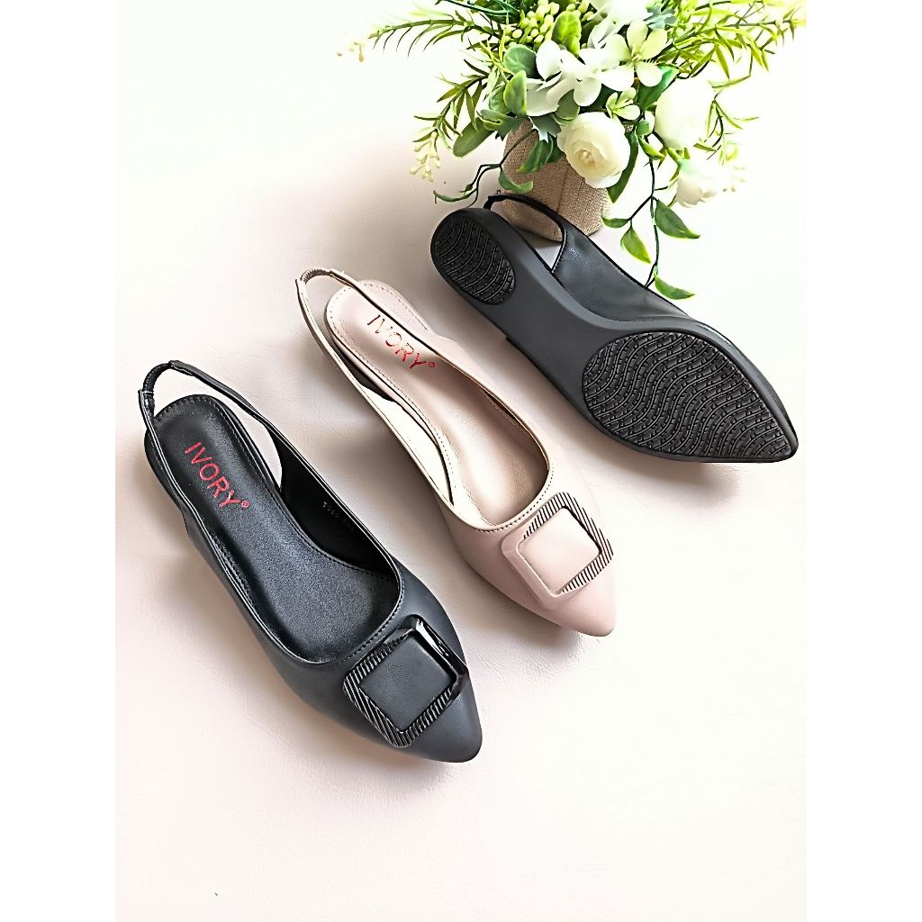 IVORY Sepatu Flat Wanita Tali Belakang Fashion T383-285