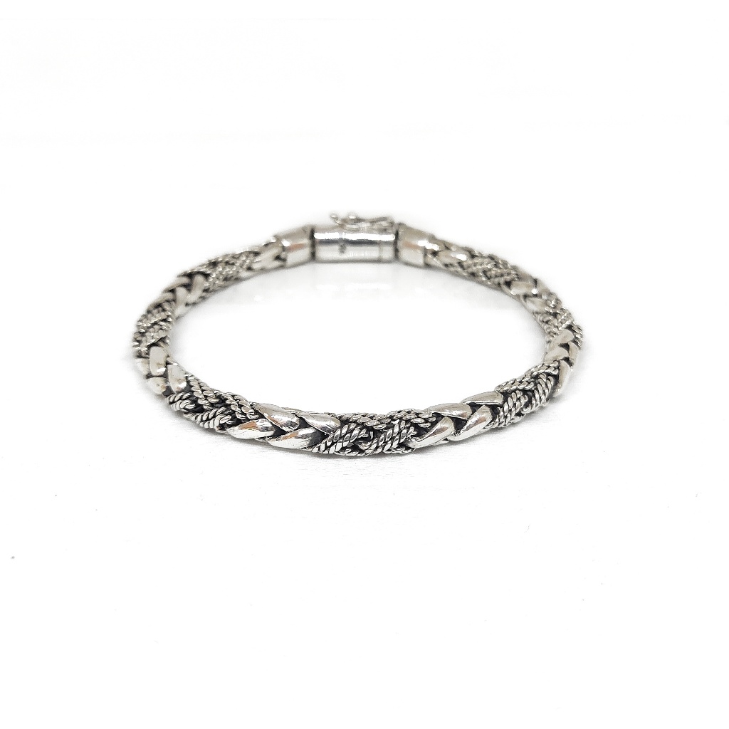 Gelang Brecelet Model Spiral Motif Mix Perak Silver Bali Asli 925 Pria Wanita Keren panjang 20,5cm b