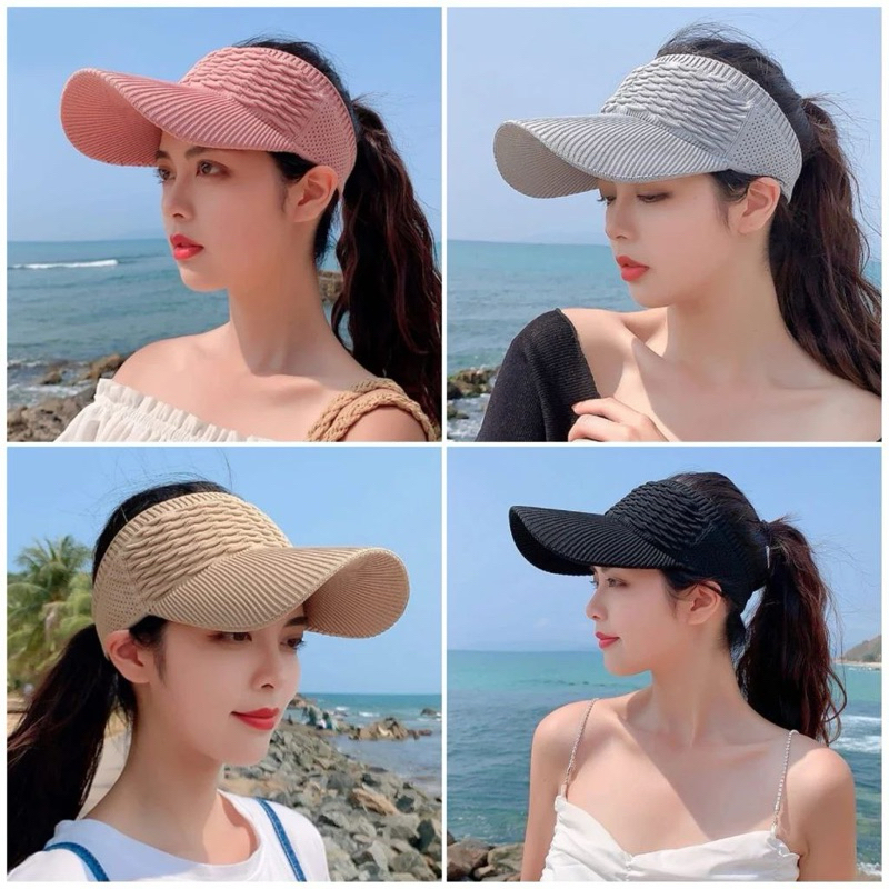 Topi Senam Wanita Summer Zumba - Topi Knit Visor Rajut Polos Model Korea Trendifashion