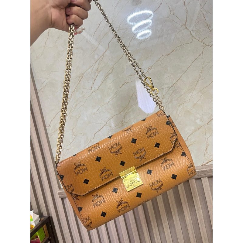 PRELOVED MCM Millie Visetos Patricia Flap Crossbody Bag