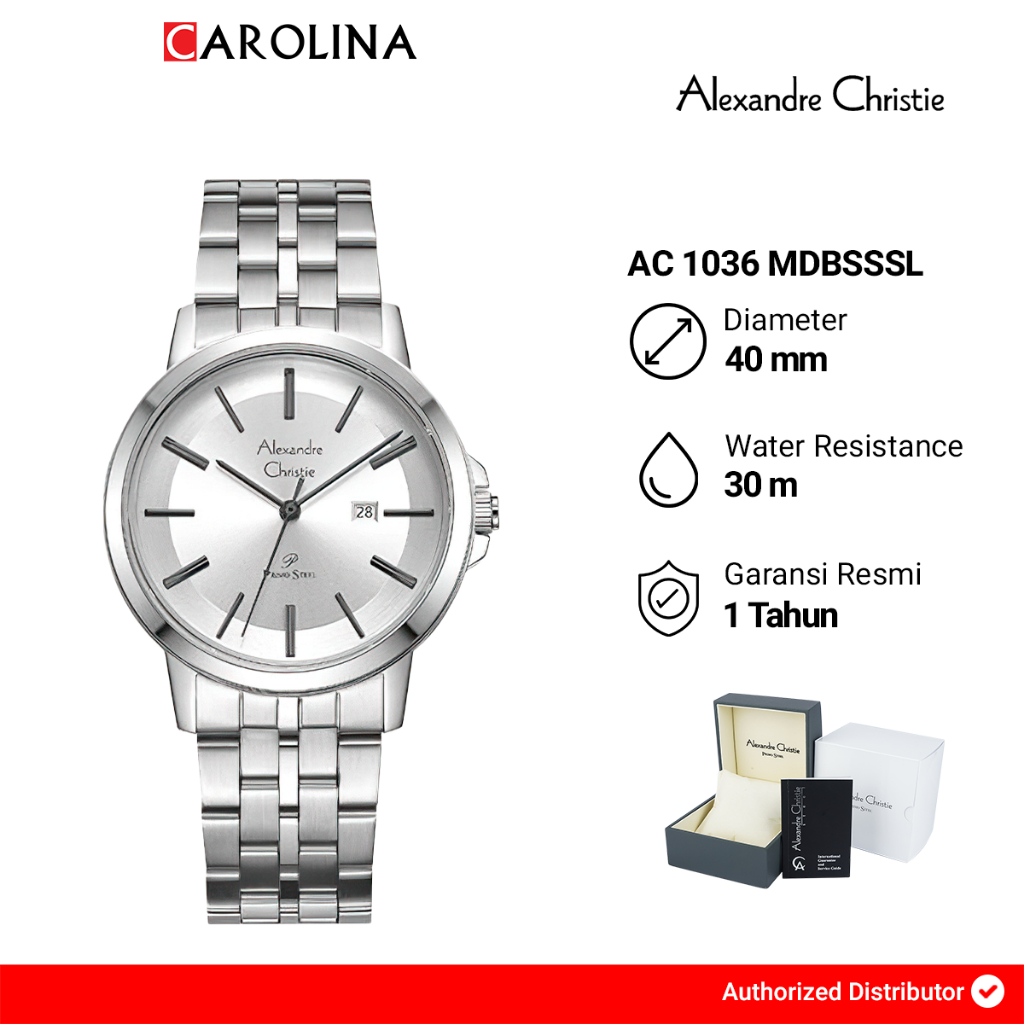 Jam Tangan Pria Alexandre Christie Primo Steel AC 1036 MDBSSSL White Dial Silver Stainless Steel