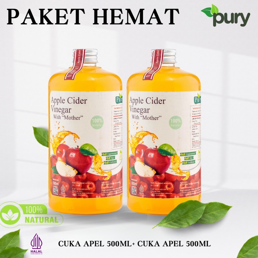 

[Pury] Paket Double Cuka Apel 500ml + Cuka Apel 500ml Diet Sehat Hemat Murah Apple Vinegar