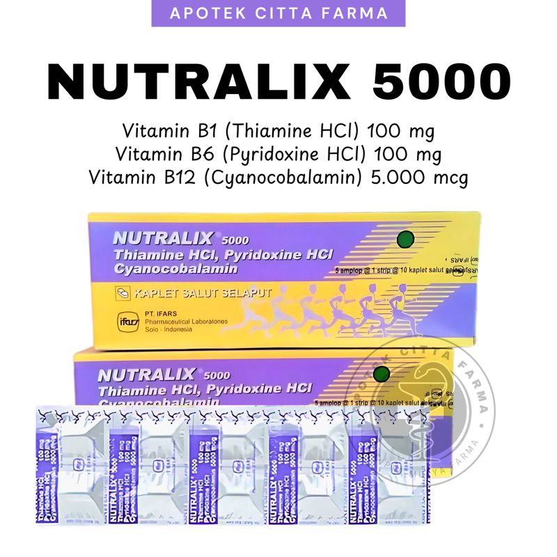 Nutralix 5000 Ungu Vitamin B Kompleks Kaplet Salut Selaput Ifars 1 Box - Suplemen Vitamin Neurotropi